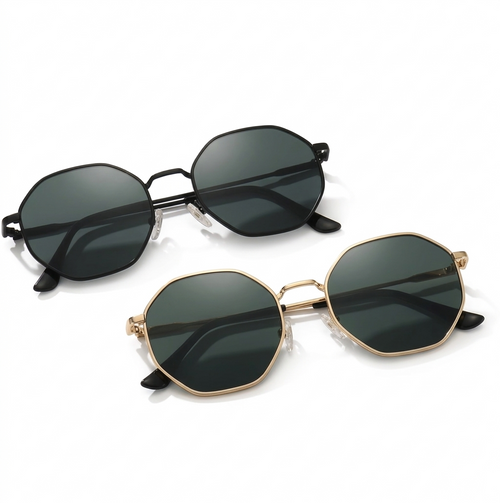 Hexa Geometric Metal Sunglasses Polarized Lens