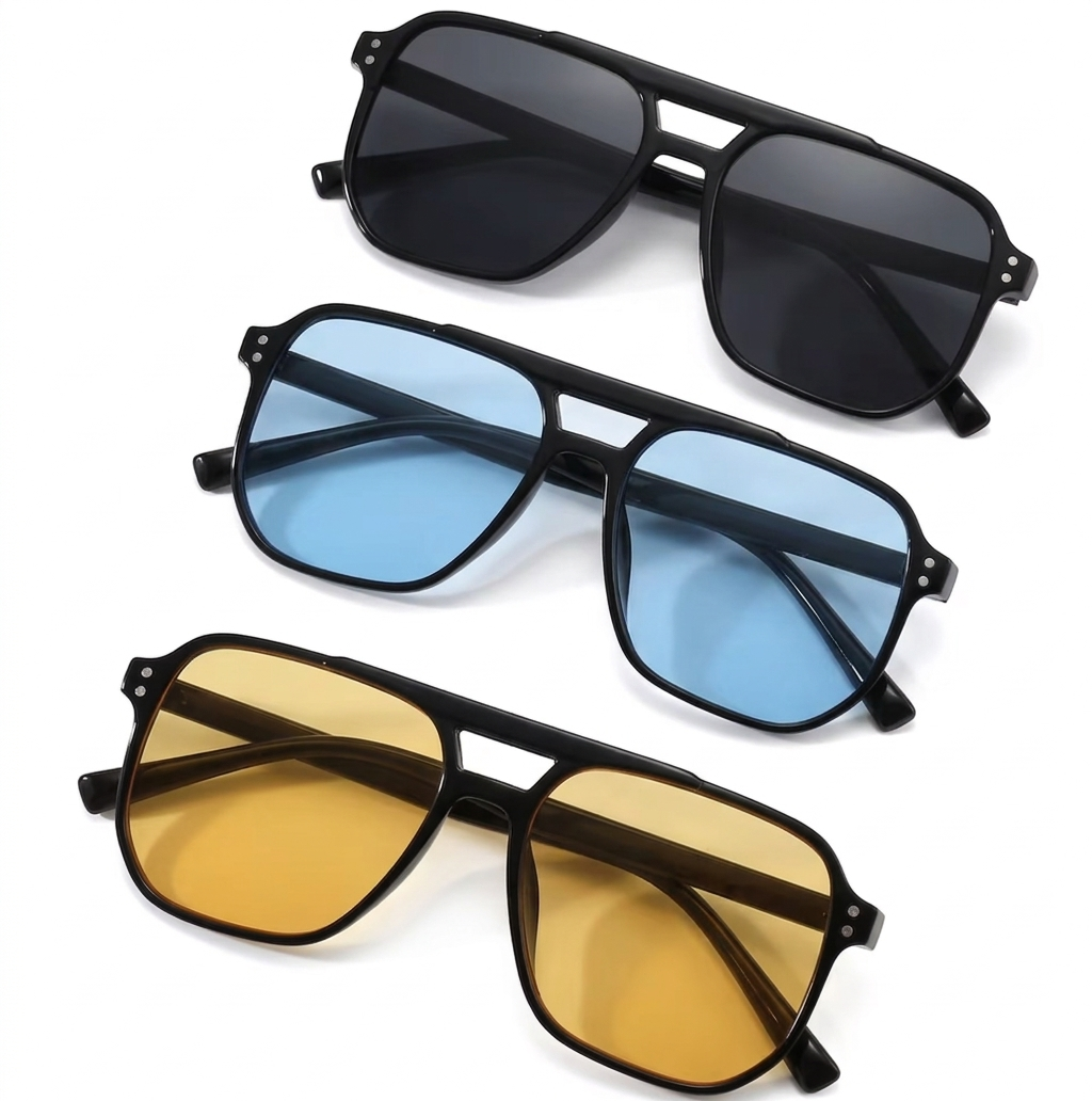 Hexa Geometric Double Bridge Aviator Sunglasses Set